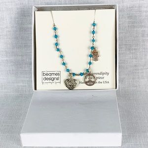 Peace, Love & Hamsa Turquoise Wrap Necklace.